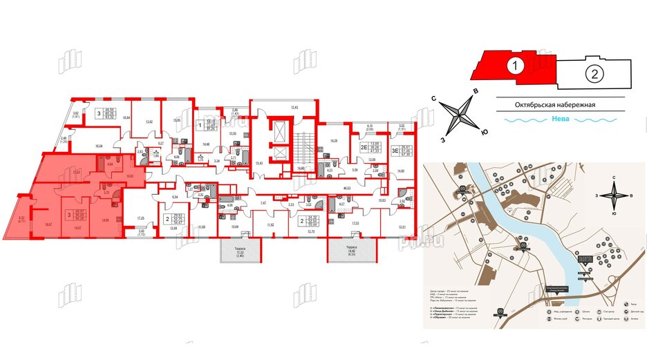 Квартира в ЖК Лайнеръ, 3 комнатная, 94.26 м², 16 этаж