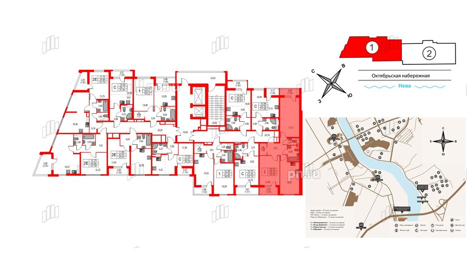 Квартира в ЖК Лайнеръ, 2 комнатная, 62.05 м², 3 этаж