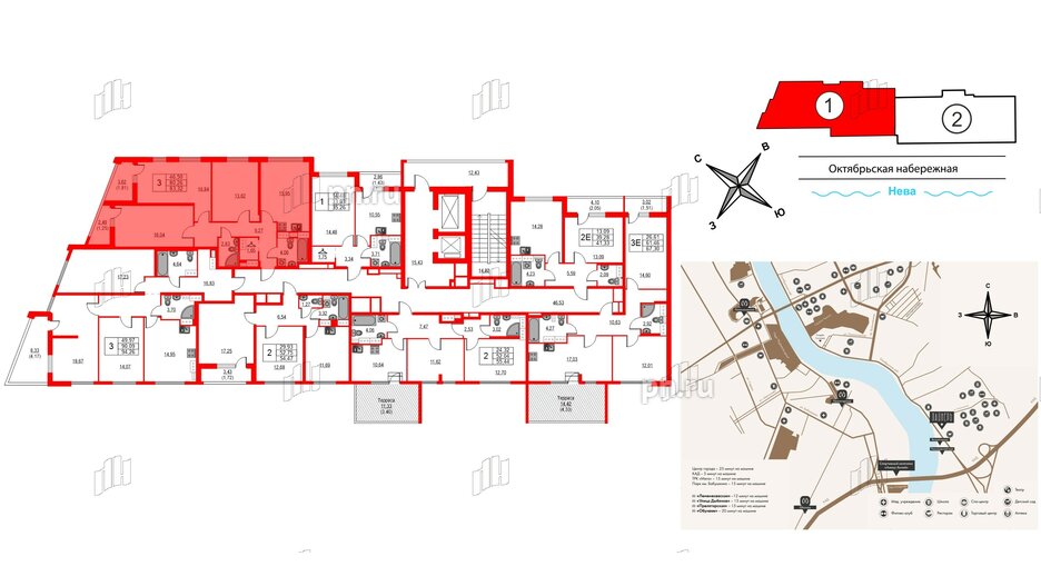 Квартира в ЖК Лайнеръ, 3 комнатная, 83.32 м², 16 этаж