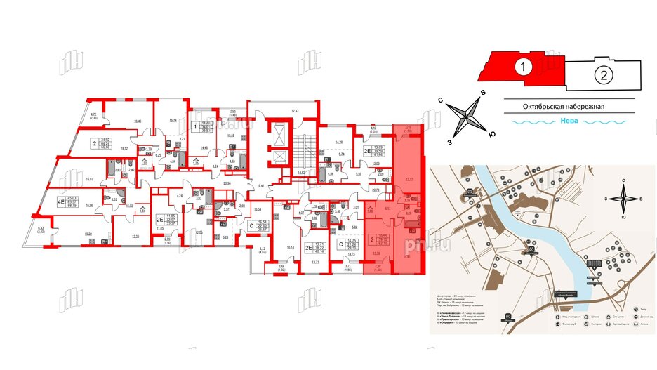 Квартира в ЖК Лайнеръ, 2 комнатная, 62.1 м², 9 этаж