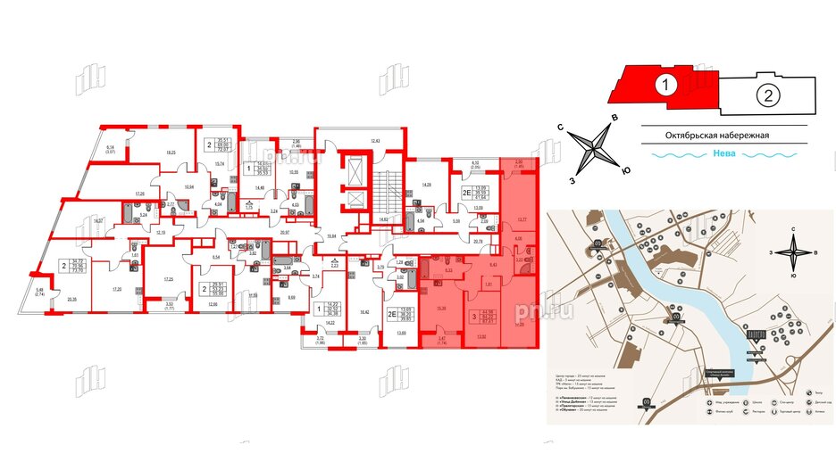 Квартира в ЖК Лайнеръ, 3 комнатная, 87.41 м², 11 этаж