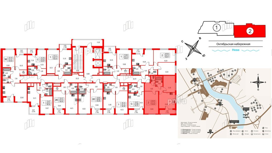 Квартира в ЖК Лайнеръ, 2 комнатная, 59.69 м², 2 этаж