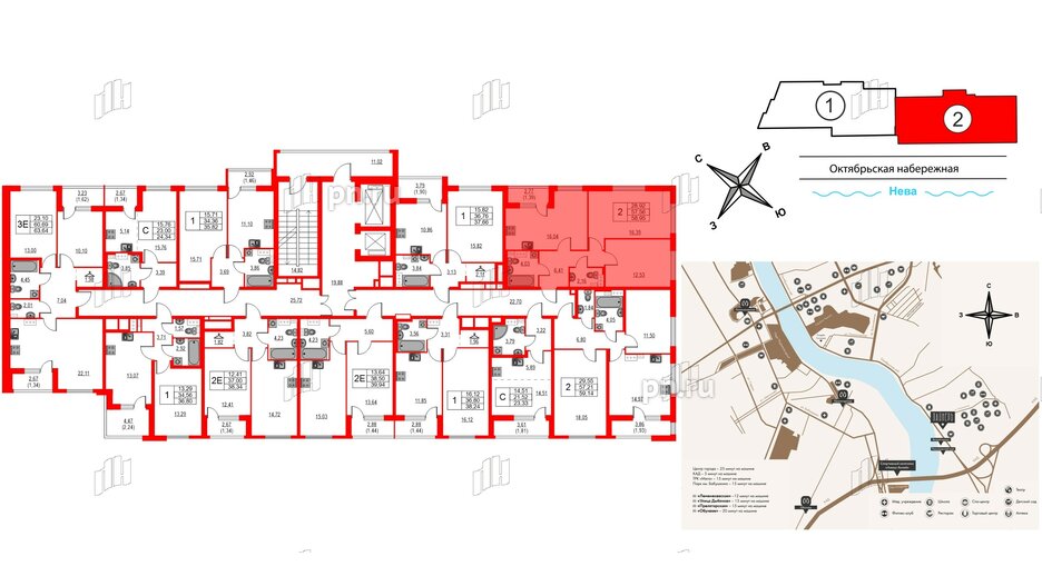 Квартира в ЖК Лайнеръ, 2 комнатная, 58.95 м², 3 этаж