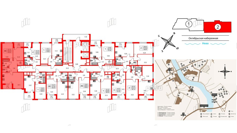 Квартира в ЖК Лайнеръ, 2 комнатная, 63.64 м², 3 этаж