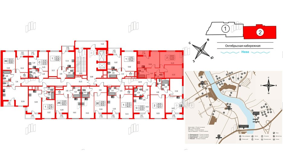 Квартира в ЖК Лайнеръ, 2 комнатная, 58.95 м², 5 этаж