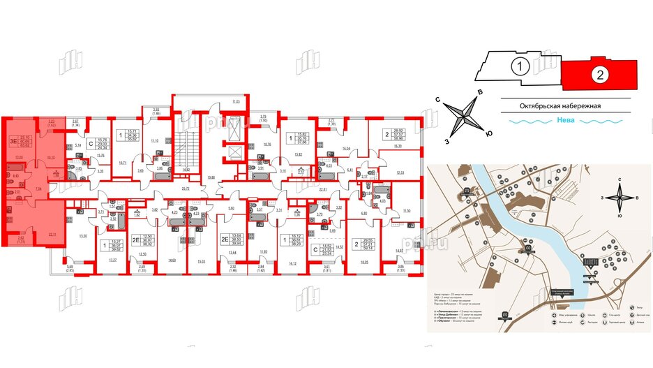 Квартира в ЖК Лайнеръ, 2 комнатная, 63.62 м², 7 этаж