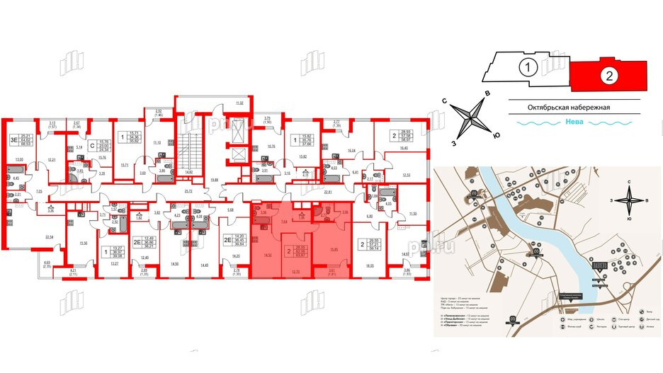 Квартира в ЖК Лайнеръ, 2 комнатная, 63.87 м², 8 этаж