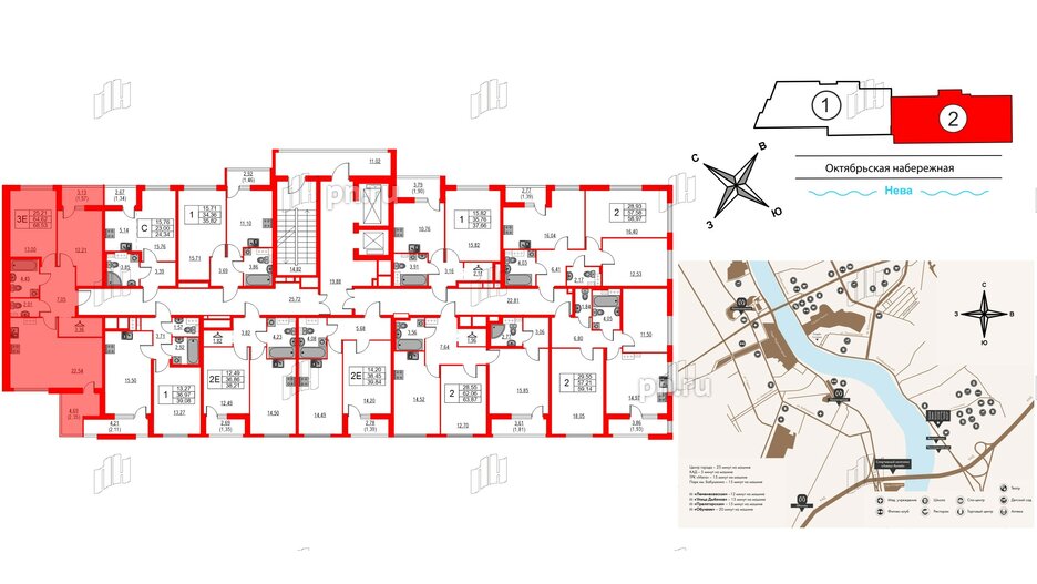 Квартира в ЖК Лайнеръ, 2 комнатная, 68.53 м², 8 этаж