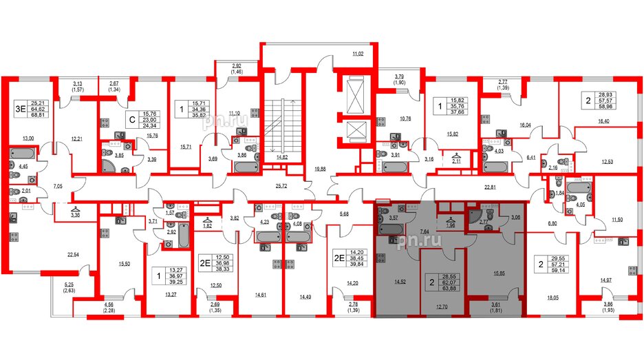 Квартира в ЖК Лайнеръ, 2 комнатная, 63.88 м², 9 этаж