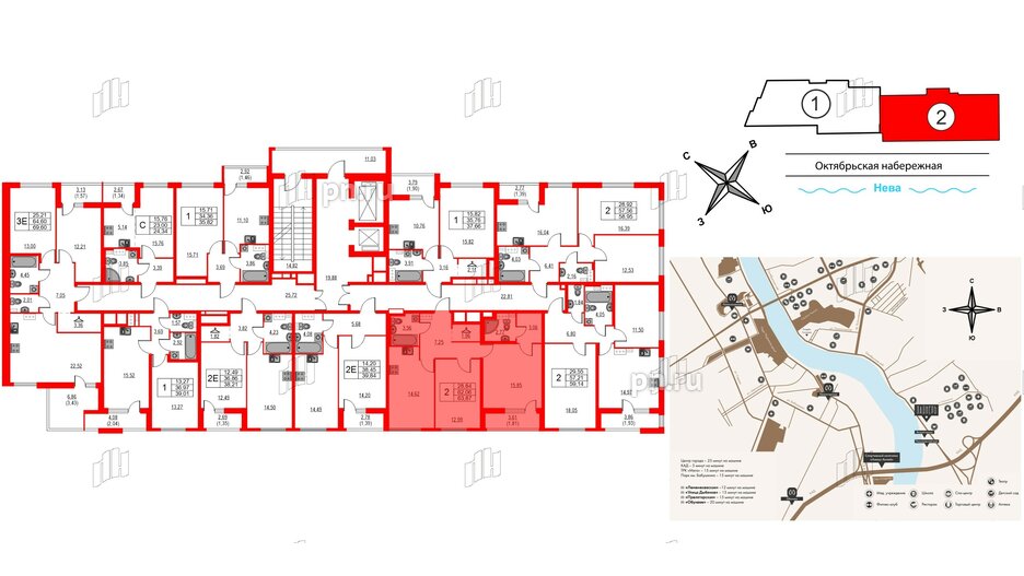 Квартира в ЖК Лайнеръ, 2 комнатная, 63.87 м², 10 этаж