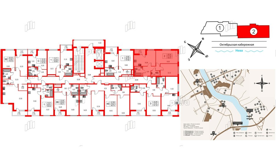 Квартира в ЖК Лайнеръ, 2 комнатная, 58.97 м², 11 этаж