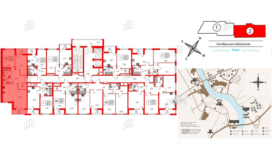 Квартира в ЖК Лайнеръ, 2 комнатная, 76.18 м², 11 этаж