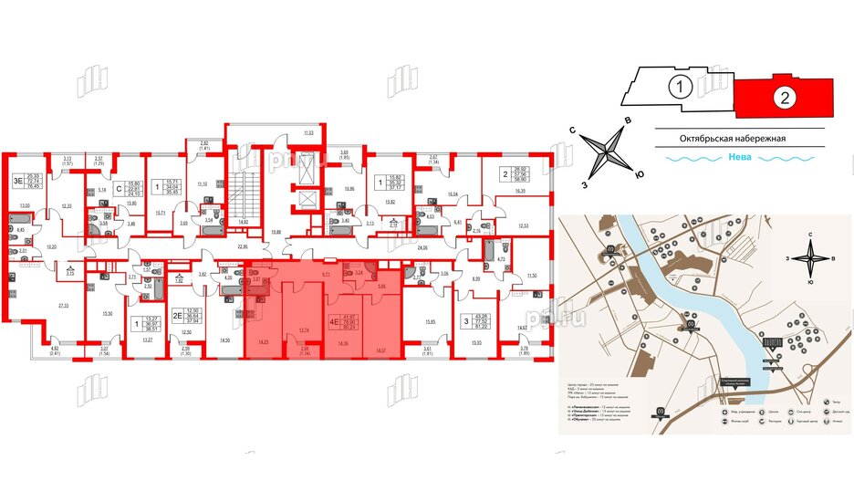 Квартира в ЖК Лайнеръ, 3 комнатная, 80.24 м², 12 этаж