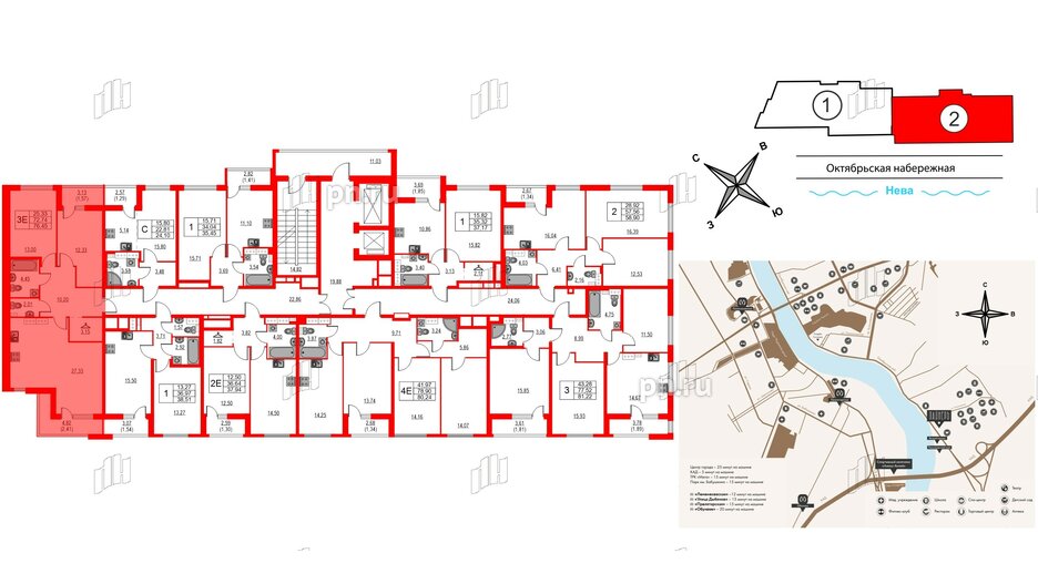 Квартира в ЖК Лайнеръ, 2 комнатная, 76.45 м², 12 этаж