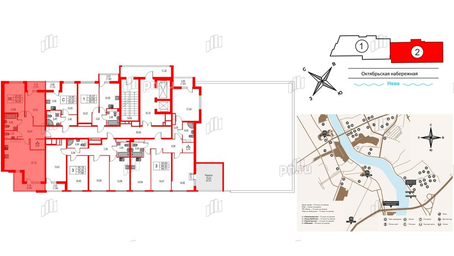 Квартира в ЖК Лайнеръ, 2 комнатная, 76.2 м², 13 этаж