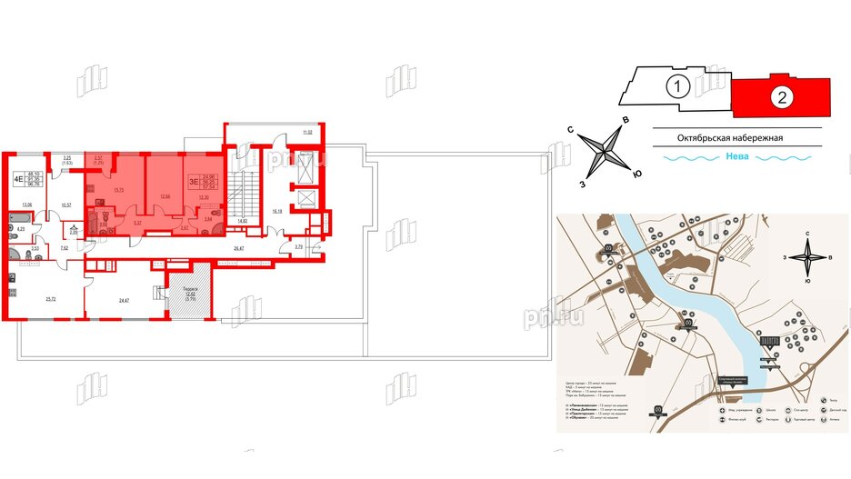 Квартира в ЖК Лайнеръ, 2 комнатная, 57.54 м², 15 этаж