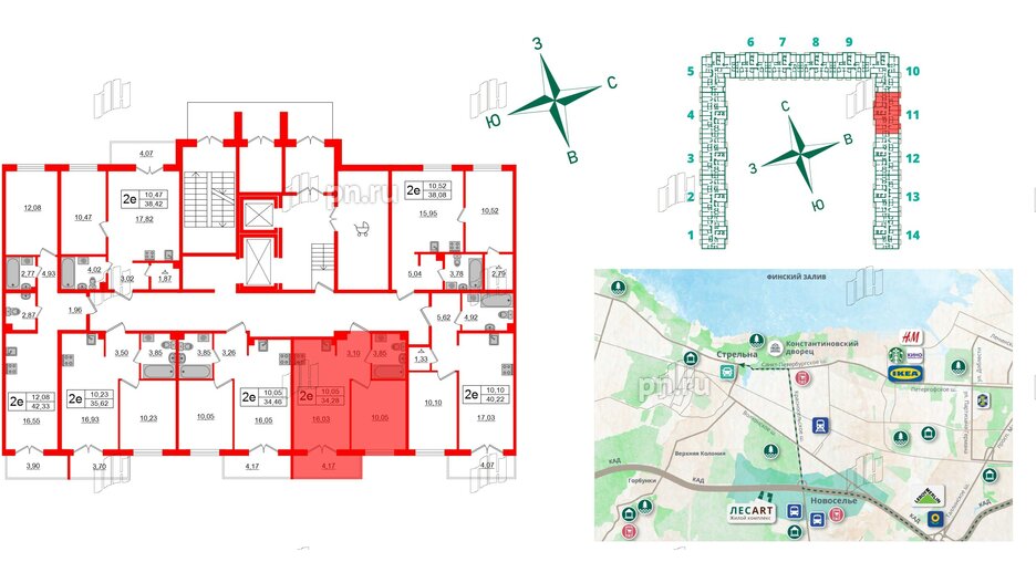 Квартира в ЖК ЛесArt, 1 комнатная, 34.28 м², 1 этаж