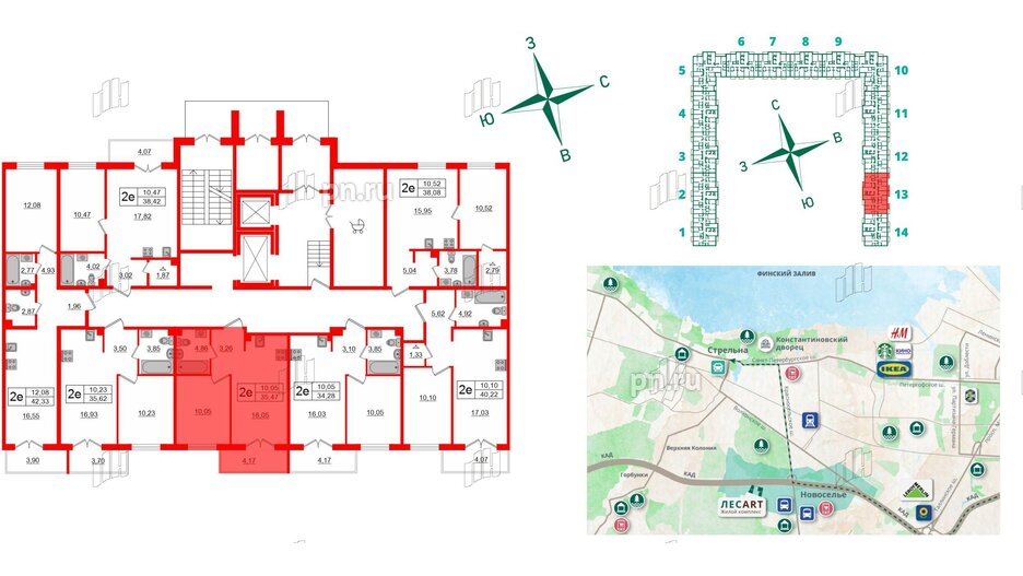 Квартира в ЖК ЛесArt, 1 комнатная, 34.46 м², 1 этаж