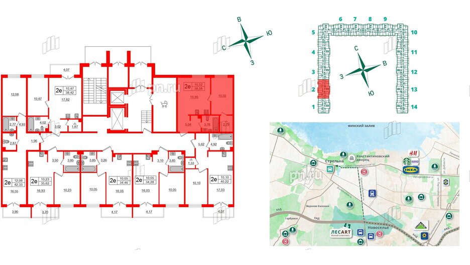 Квартира в ЖК ЛесArt, 1 комнатная, 38.08 м², 1 этаж