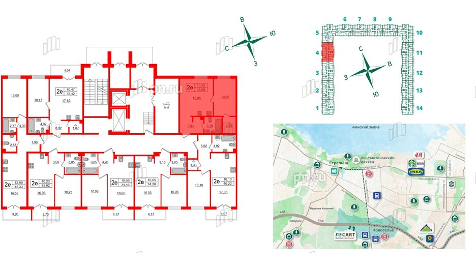 Квартира в ЖК ЛесArt, 1 комнатная, 38.08 м², 1 этаж