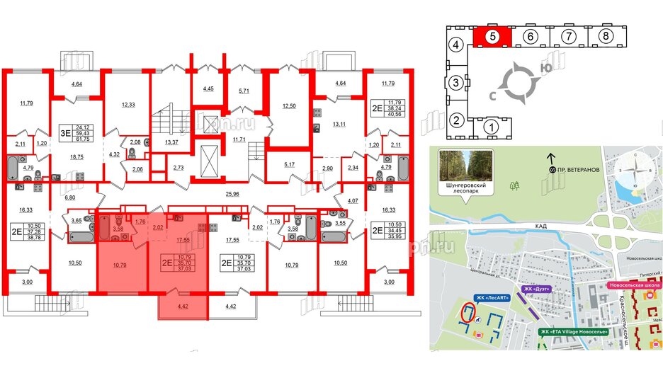 Квартира в ЖК ЛесArt, 1 комнатная, 37.03 м², 1 этаж