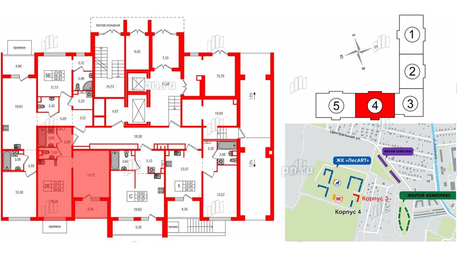 Квартира в ЖК ЛесArt, 1 комнатная, 39.89 м², 1 этаж