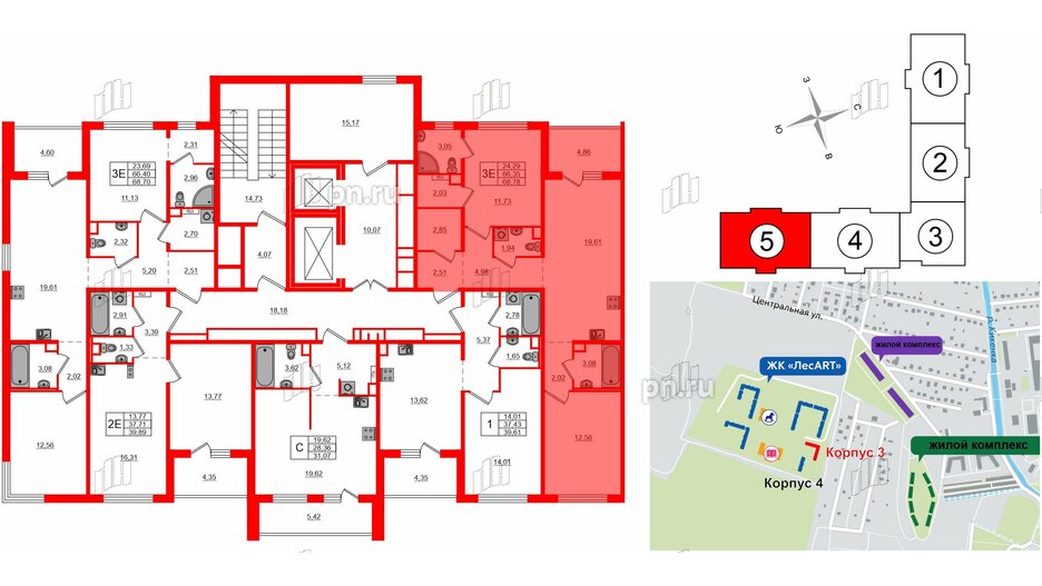 Квартира в ЖК ЛесArt, 2 комнатная, 68.78 м², 5 этаж