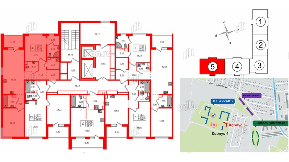 Квартира в ЖК ЛесArt, 2 комнатная, 68.7 м², 2 этаж