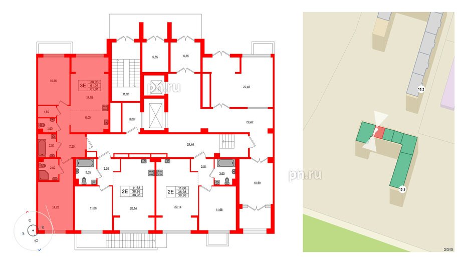 Квартира в ЖК «ЛесART», 2 комнатная, 61.01 м², 1 этаж