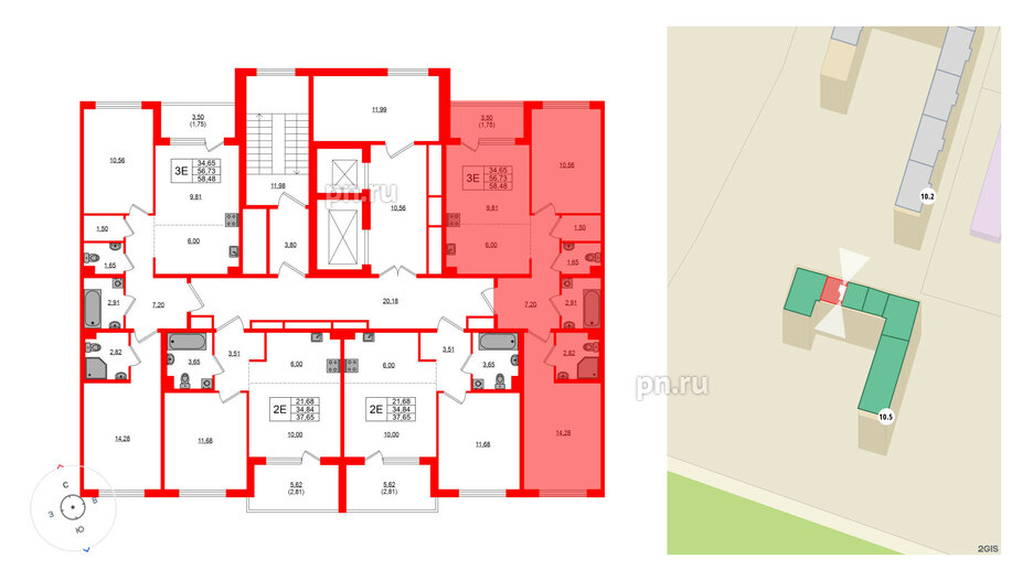 Квартира в ЖК «ЛесART», 2 комнатная, 58.48 м², 2 этаж