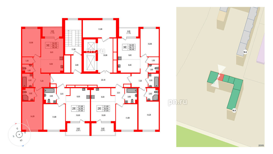 Квартира в ЖК «ЛесART», 2 комнатная, 58.48 м², 2 этаж