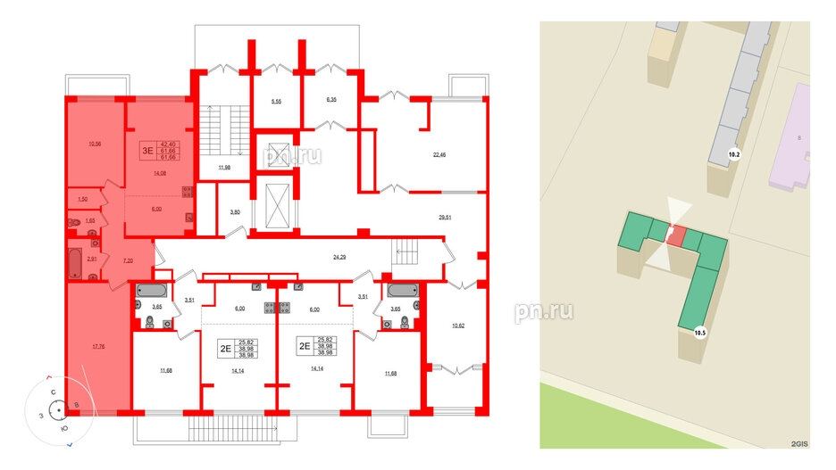 Квартира в ЖК «ЛесART», 2 комнатная, 61.66 м², 1 этаж