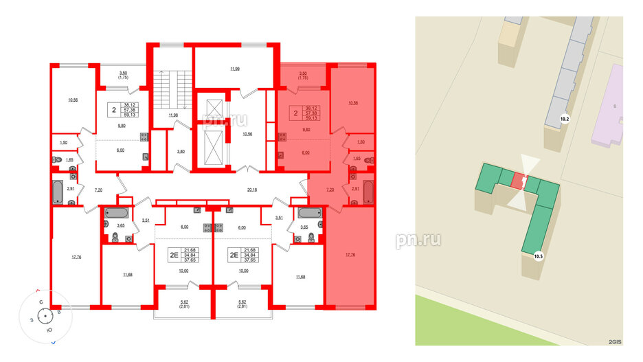 Квартира в ЖК «ЛесART», 2 комнатная, 59.13 м², 2 этаж