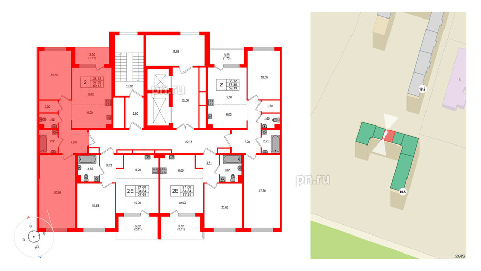 Квартира в ЖК «ЛесART», 2 комнатная, 59.13 м², 2 этаж