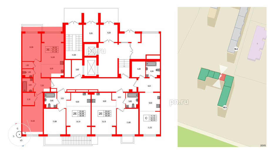 Квартира в ЖК «ЛесART», 2 комнатная, 61.36 м², 1 этаж