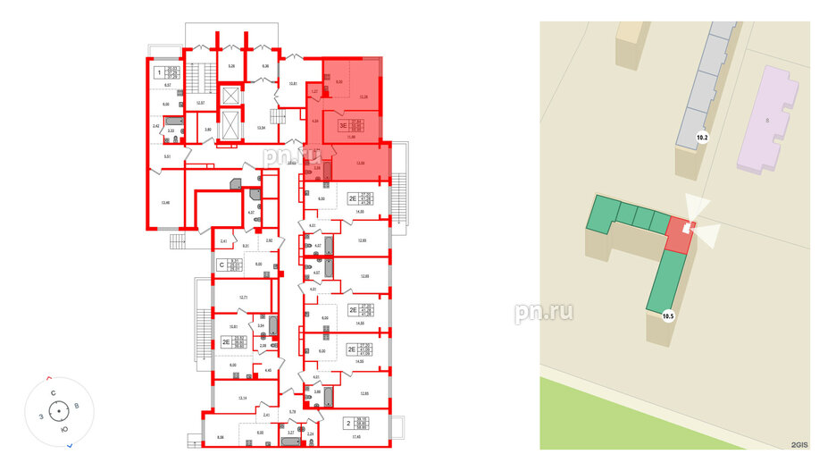 Квартира в ЖК «ЛесART», 2 комнатная, 55.95 м², 1 этаж