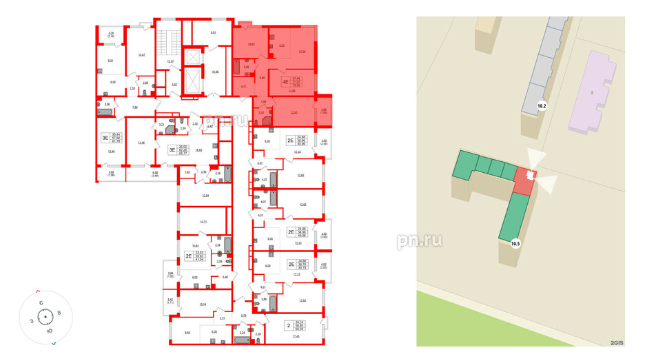 Квартира в ЖК «ЛесART», 3 комнатная, 73 м², 2 этаж