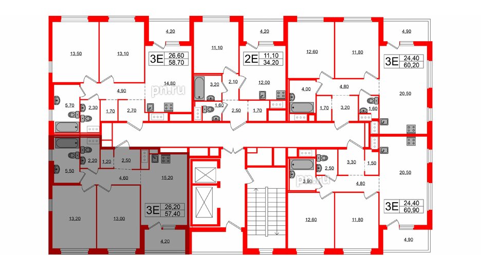 Квартира в ЖК «Литера», 2 комнатная, 57.4 м², 10 этаж