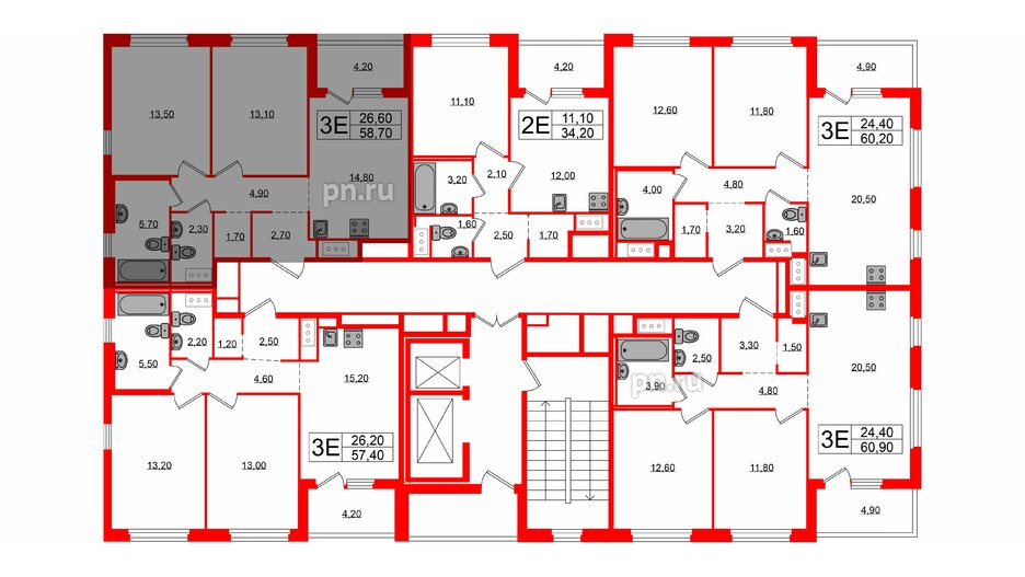 Квартира в ЖК «Литера», 2 комнатная, 58.7 м², 10 этаж