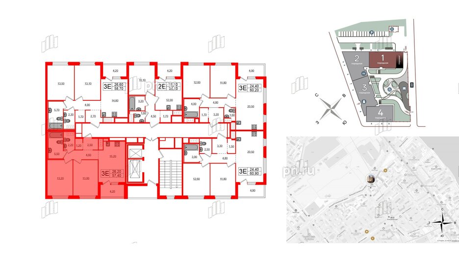 Квартира в ЖК «Литера», 2 комнатная, 57.4 м², 6 этаж