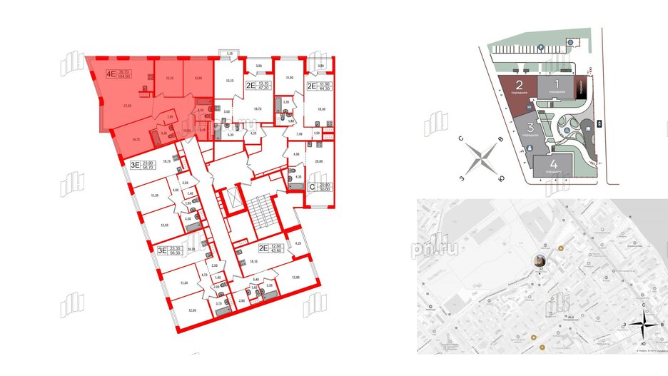 Квартира в ЖК «Литера», 3 комнатная, 104.6 м², 5 этаж