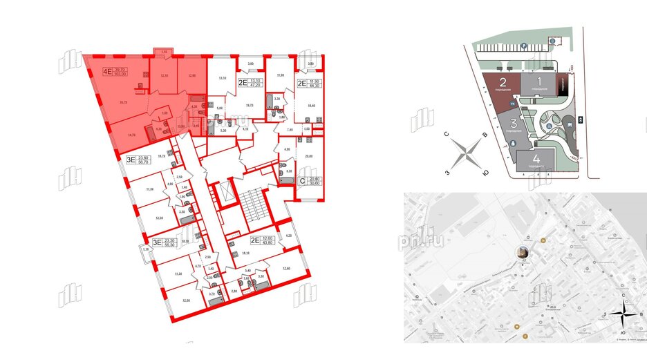 Квартира в ЖК «Литера», 3 комнатная, 103 м², 6 этаж