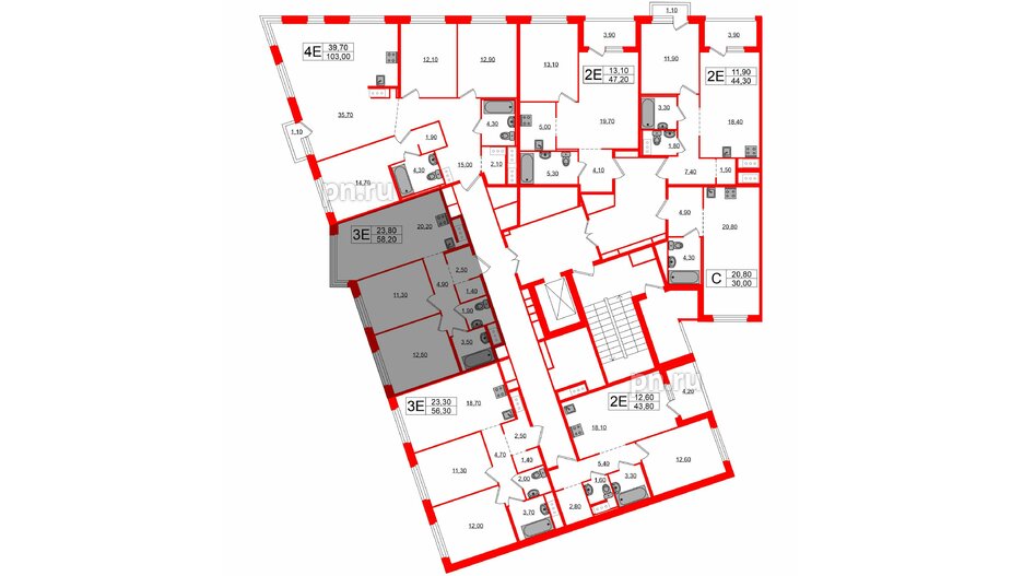 Квартира в ЖК «Литера», 2 комнатная, 58.2 м², 7 этаж