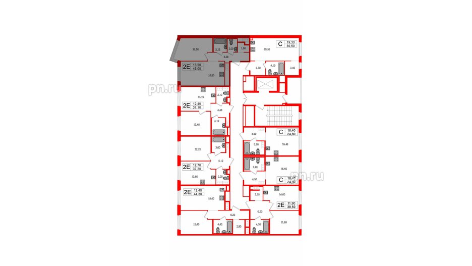 Квартира в ЖК «Литера», 1 комнатная, 45 м², 6 этаж