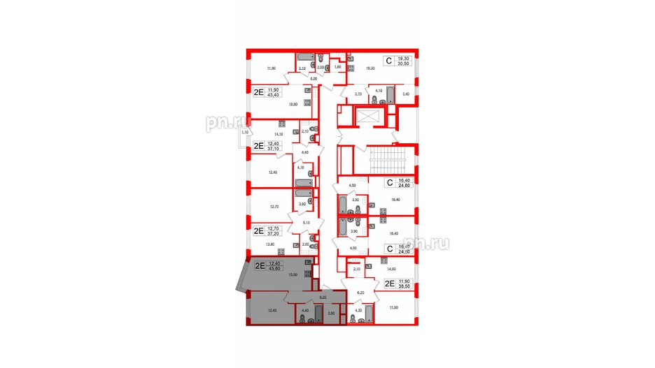 Квартира в ЖК «Литера», 1 комнатная, 45.8 м², 7 этаж