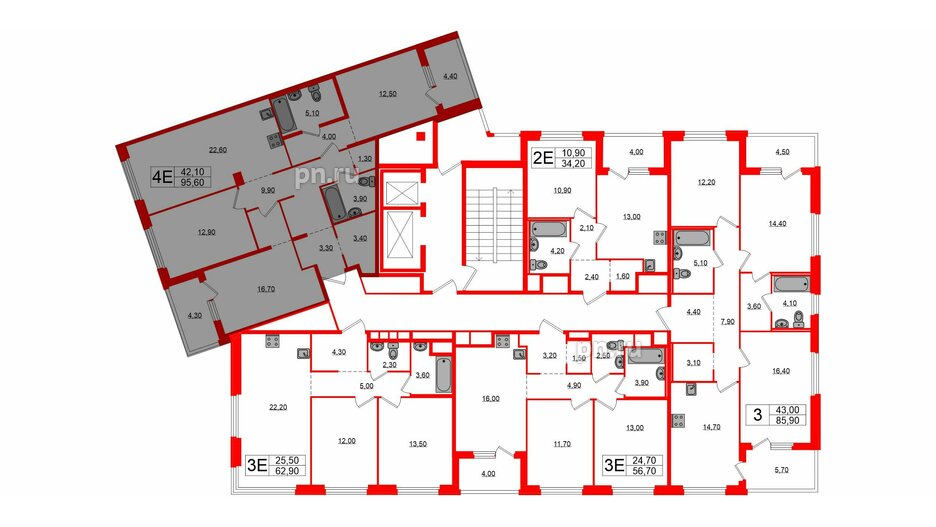 Квартира в ЖК «Литера», 3 комнатная, 95.6 м², 3 этаж