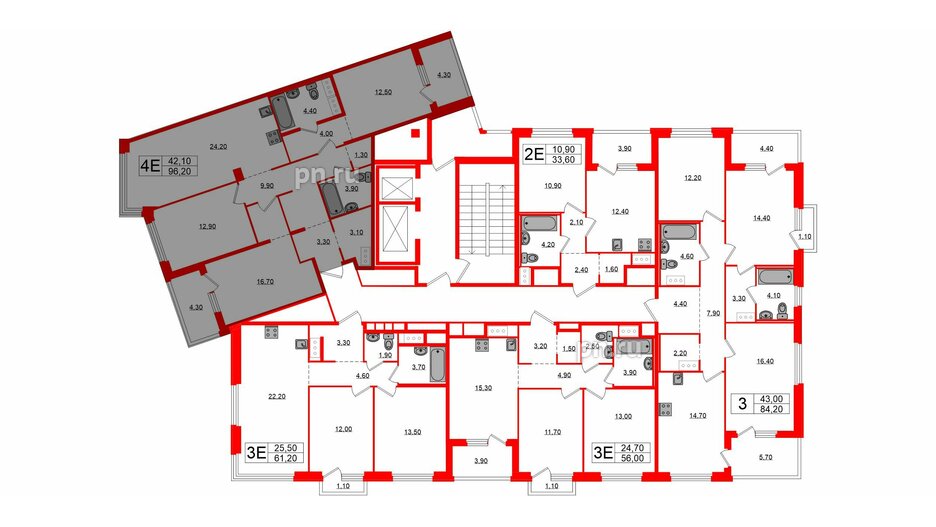 Квартира в ЖК «Литера», 3 комнатная, 96.2 м², 4 этаж