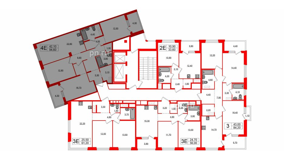 Квартира в ЖК «Литера», 3 комнатная, 94.6 м², 5 этаж