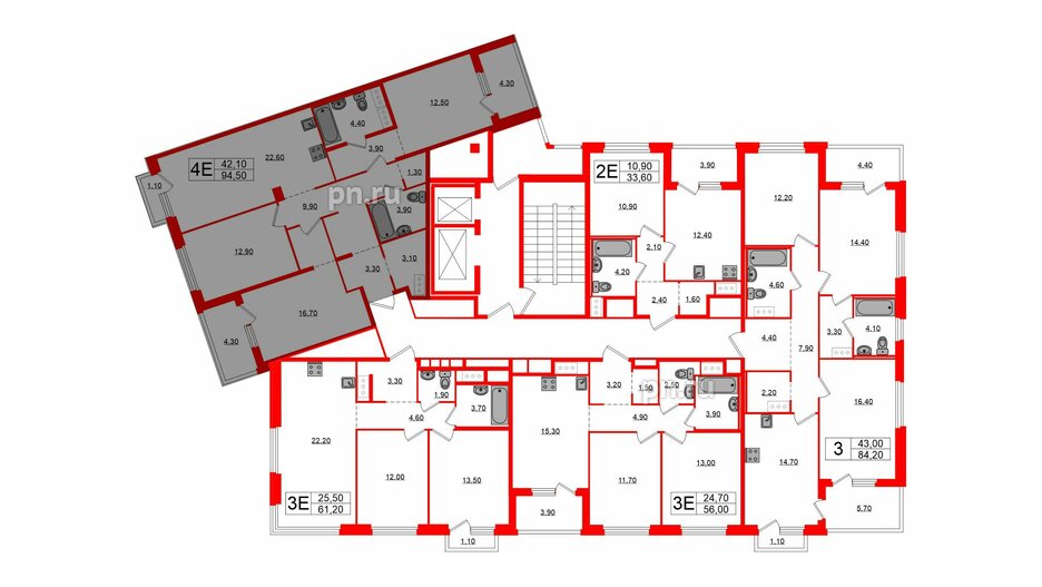 Квартира в ЖК «Литера», 3 комнатная, 94.5 м², 6 этаж