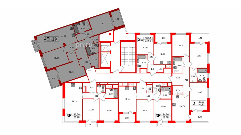 Квартира в ЖК «Литера», 3 комнатная, 94.6 м², 8 этаж